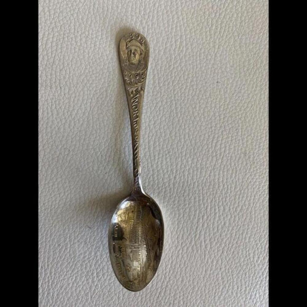 1898 Worlds Fair City Standard Silverplate Spoon, Art Embossed 4.25”